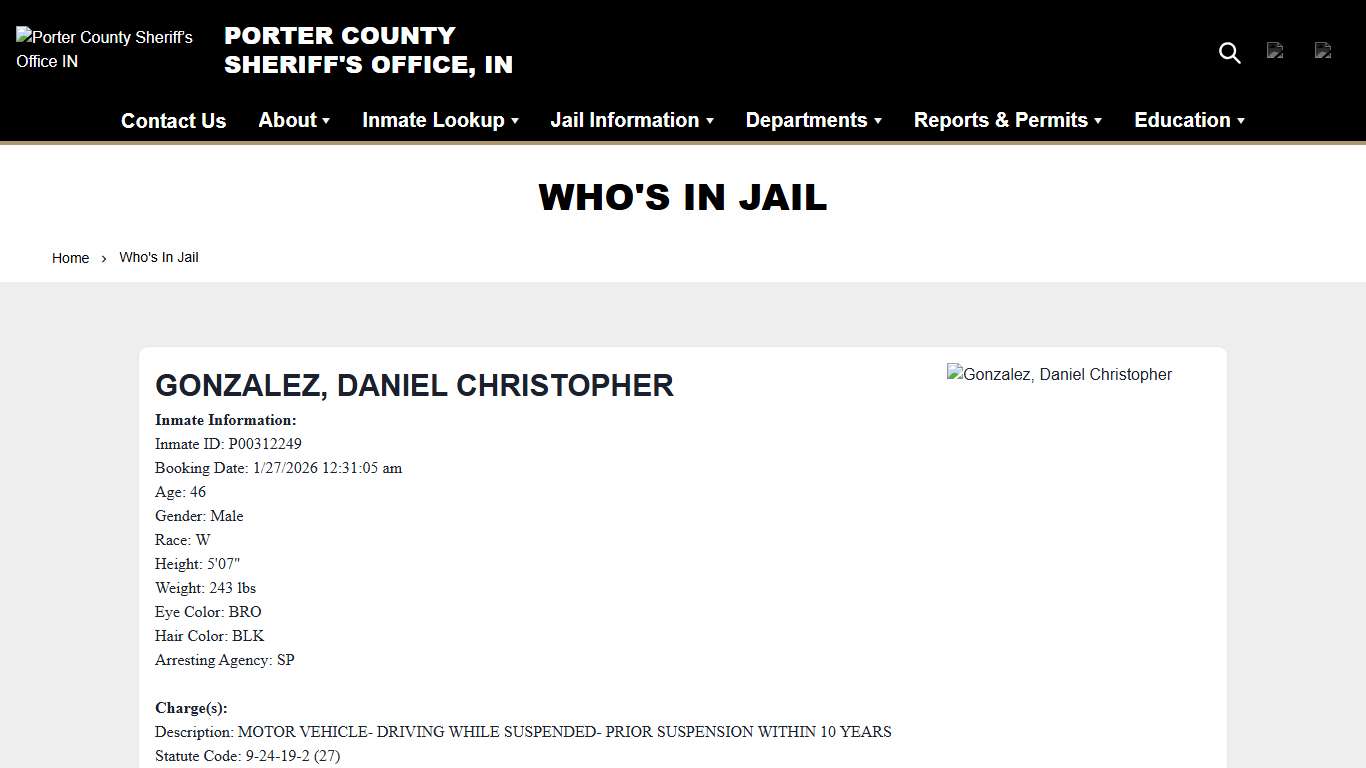 Who's In Jail Porter County Sheriff’s Office IN