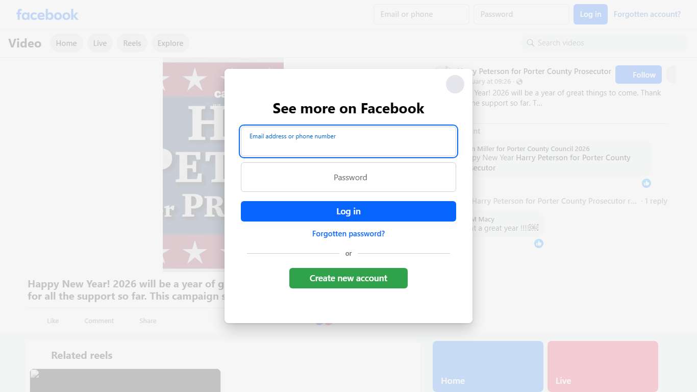 Happy New Year! 2026 will be a year of great things to come. Thank you for all the support so far. This campaign stands for Active Leadership, Law and Order through Tough but Fair resolutions, and putting Victims and the People of Porter County First 🇺🇸 Harry Peterson for Porter County Prosecutor Facebook